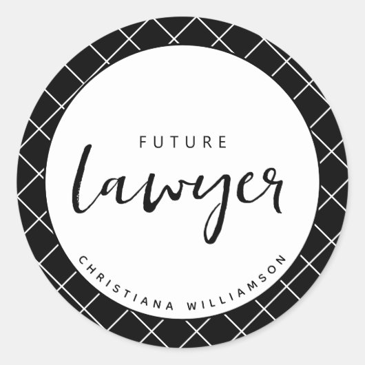 Elegant Future Lawyer Karo Pattern Personalisiert Runder Aufkleber (Vorderseite)