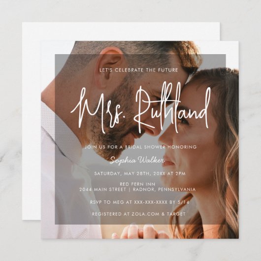 Elegant Future Mrs Black & White Brautparty Einladung (Vorne/Hinten)