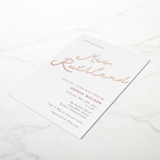 Elegant Future Mrs. Brautparty Rose Gold Foil Folieneinladung (Gedreht)