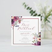 Elegant Future Mrs Burgundy Floral Brautparty Einladung (Stehend Vorderseite)