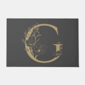 Elegant G Boho Floral Monogram Initial Gray Gold Fußmatte (Vorderseite)
