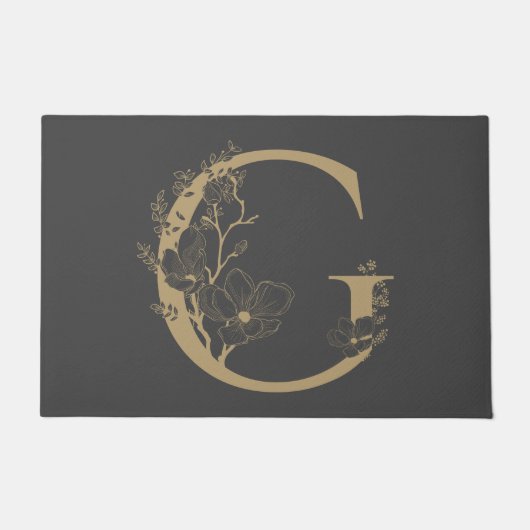 Elegant G Boho Floral Monogram Initial Gray Gold Fußmatte (Vorderseite)