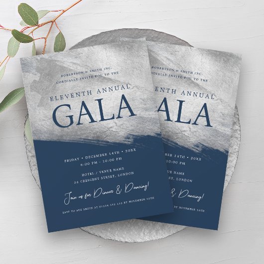 Elegant GALA Company Silver Brush Navy Einladung