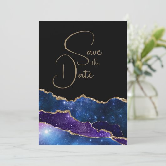 Elegant Galaxy Agate Wedding Save the Date Einladung (Stehend Vorderseite)