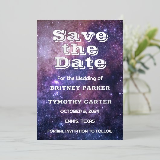 Elegant Galaxy Celestial QR Code Constellation Folieneinladung (Stehend vorne)