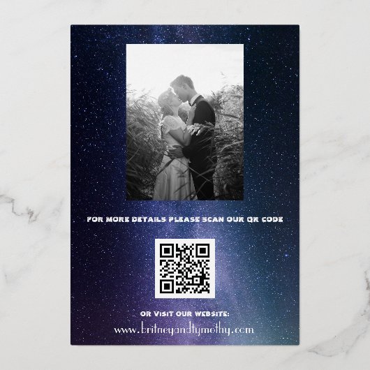 Elegant Galaxy Celestial QR Code Constellation Folieneinladung (Rückseite)