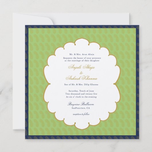 Elegant Ganesh Gold und grüne indische Hochzeit Einladung (Rückseite)