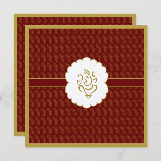 Elegant Ganesh Gold und rote indische Hochzeit Einladung (Vorne/Hinten)