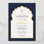 Elegant Ganesh Indian Hochzeit Dunkelblau und Gold Folieneinladung (Vorderseite)
