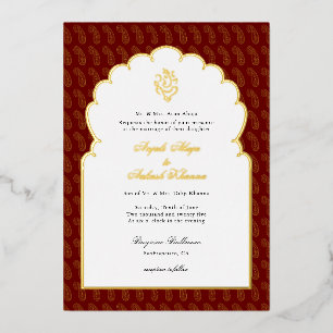 Elegant Ganesh Indian Hochzeit Rot und Gold I Folieneinladung