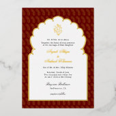 Elegant Ganesh Indian Hochzeit Rot und Gold I Folieneinladung (Vorderseite)