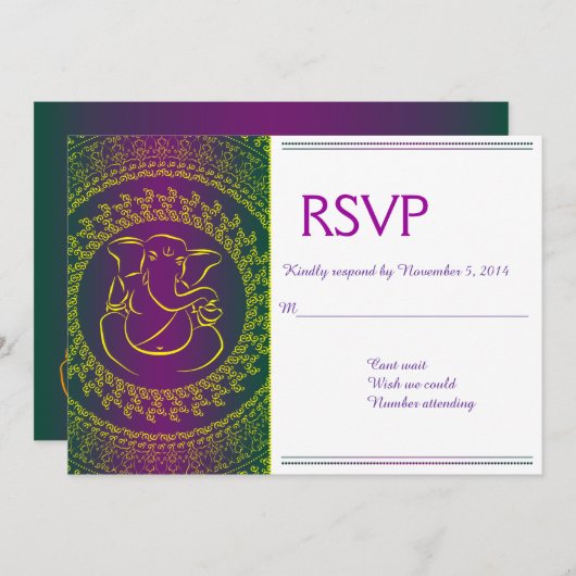 Elegant Ganesh | Lila RSVP - Karten für indische G (Vorne/Hinten)