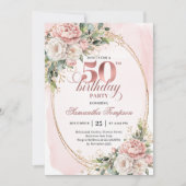 Elegant Garden Blush 50th Birthday Invitation Einladung (Vorderseite)