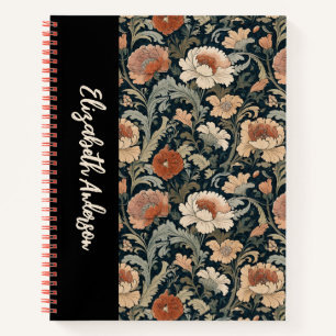 Elegant Garden Floral Black Monogram Notizblock