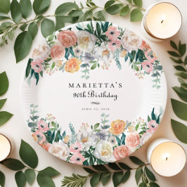 Elegant Garden Floral Greenery 90. Geburtstagspart Pappteller