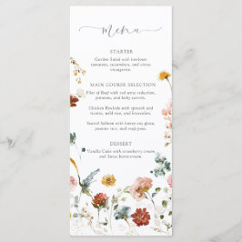 Elegant Garden Flowers Watercolor Bridal Shower Menükarte