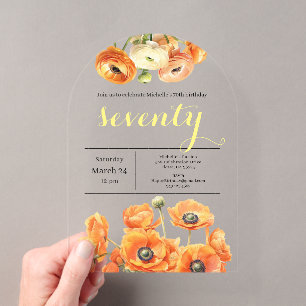 Elegant Garden Orange Blume 70. Geburtstagsparty Acryleinladungen
