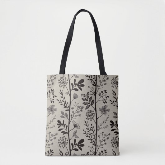 Elegant Garden Reverie Black Silhouette Botanical Tasche (Vorderseite)