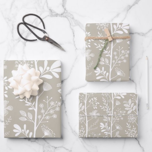 Elegant Garden Reverie Neutral Botanical Geschenkpapier Set (Vorderseite)