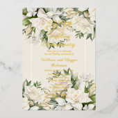 Elegant Gardenia Floral 50. Hochzeitstag Folieneinladung (Vorderseite)