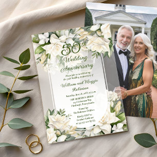 Elegant Gardenia Floral 50. Hochzeitstag Pergament Einladungen