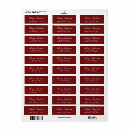 Elegant Garnet Red and White Wedding Address Label (Vorne)