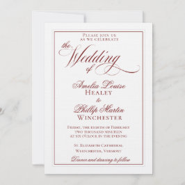 Elegant Garnet Red and White Wedding Einladung