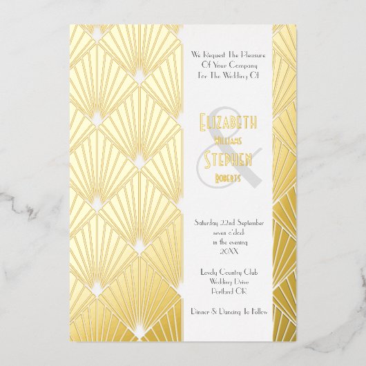 Elegant Gatsby Art Deco Gold Wedding Foil I Folieneinladung (Vorderseite)