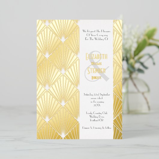Elegant Gatsby Art Deco Gold Wedding Foil I Folieneinladung (Stehend vorne)
