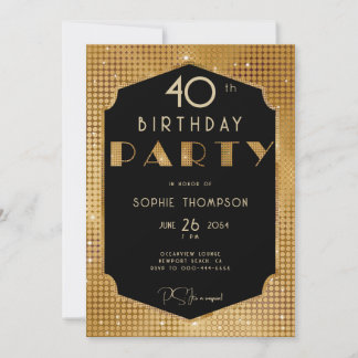 Elegant Gatsby Gold Glitzer Black 40. Geburtstag Einladung
