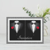 Elegant Gay Wedding Einladung mit zwei Tuxedos (Stehend Vorderseite)