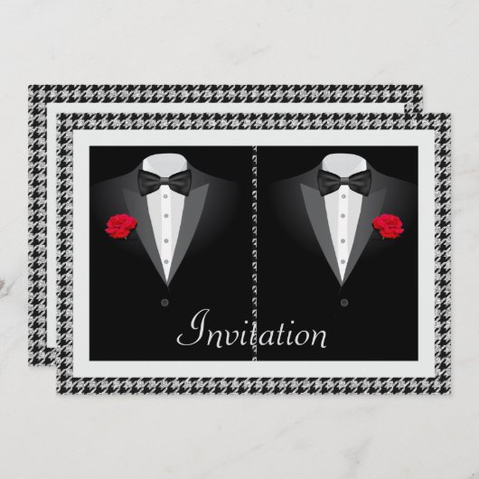 Elegant Gay Wedding Einladung mit zwei Tuxedos (Vorne/Hinten)