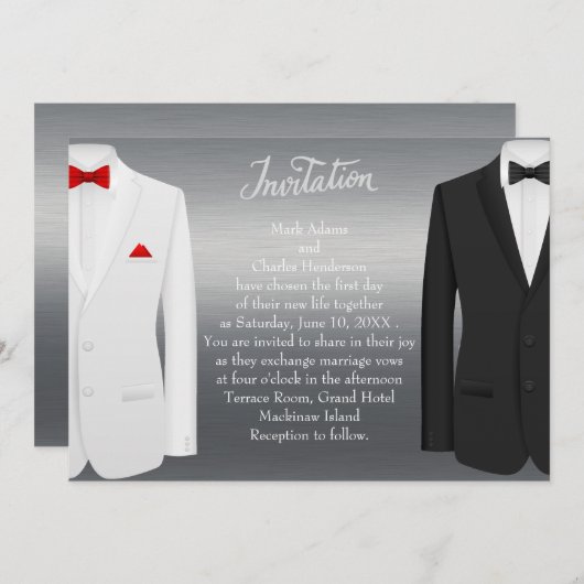 Elegant Gay Wedding Einladung Silver Tuxedos (Vorne/Hinten)