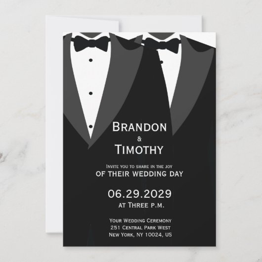 Elegant Gay Wedding Invitation Black Tie Einladung (Vorderseite)
