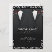 Elegant Gay Wedding Tuxedo Rote Rose Einladung (Vorderseite)