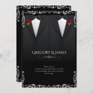 Elegant Gay Wedding Tuxedo Rote Rose Einladung