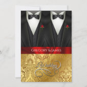 Elegant Gay Wedding Tuxedo Rote Rose Einladung (Vorderseite)