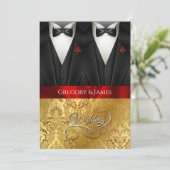 Elegant Gay Wedding Tuxedo Rote Rose Einladung (Stehend Vorderseite)