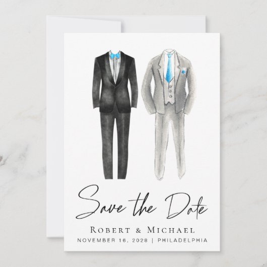 Elegant Gay Wedding Tuxedo Wasserfarben Save The Date (Vorderseite)