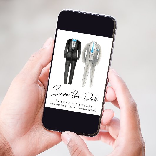 Elegant Gay Wedding Tuxedo Wasserfarben Save The Date