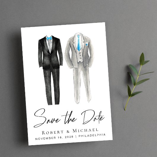 Elegant Gay Wedding Tuxedo Wasserfarben Save The Date