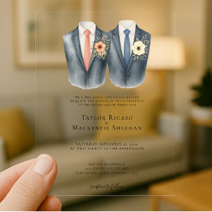 Elegant Gay Wedding Two Grooms in Anzügen Acryleinladungen