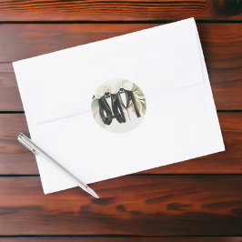 Elegant Gay Wedding Two Grooms in Anzügen Runder Aufkleber