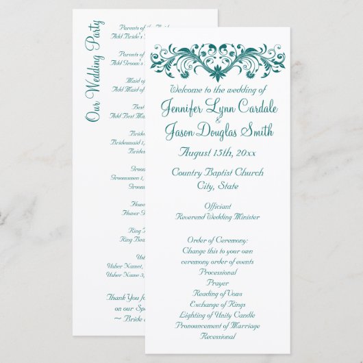 Elegant Geblüht Aquamarine Hochzeitsprogramme Programm (Vorne/Hinten)
