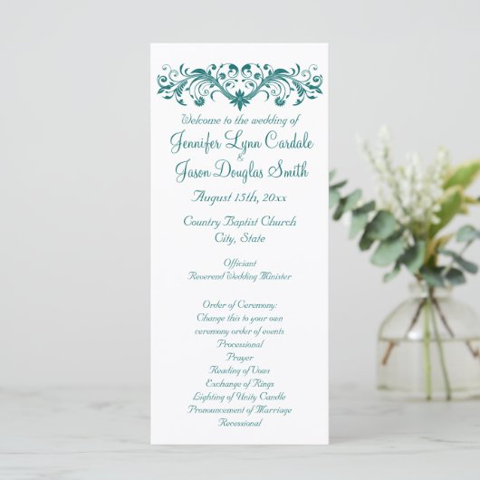 Elegant Geblüht Aquamarine Hochzeitsprogramme Programm (Stehend Vorderseite)