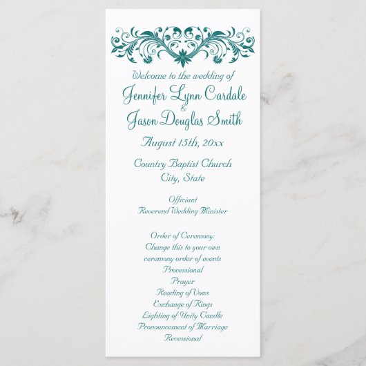 Elegant Geblüht Aquamarine Hochzeitsprogramme Programm (Vorderseite)