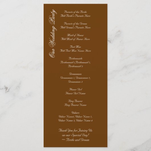 Elegant Geblüht Brown-Hochzeit im Herbst-Programme Programm (Rückseite)
