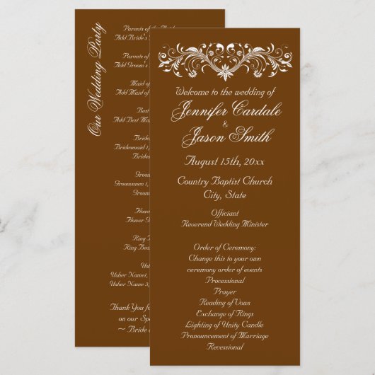 Elegant Geblüht Brown-Hochzeit im Herbst-Programme Programm (Vorne/Hinten)