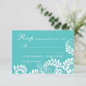 Elegant Geblüht Curly Türkise Wedding RSVP (Stehend Vorderseite)