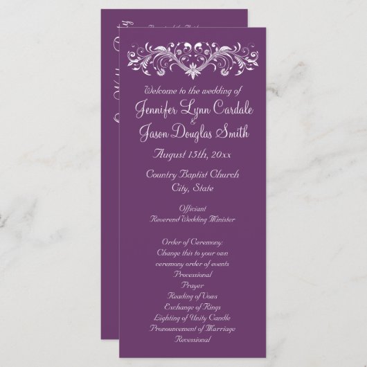 Elegant Geblüht Lila Hochzeitsprogramme Programm (Vorne/Hinten)